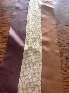 Coach Silk Scarf Strip in Brown, Tan & Cream